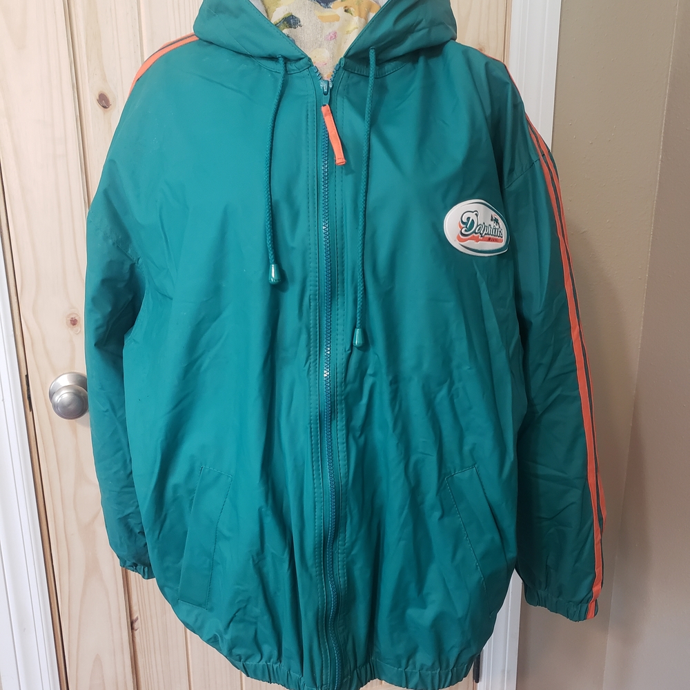 Teal Hooded Jacket with Orange Accents